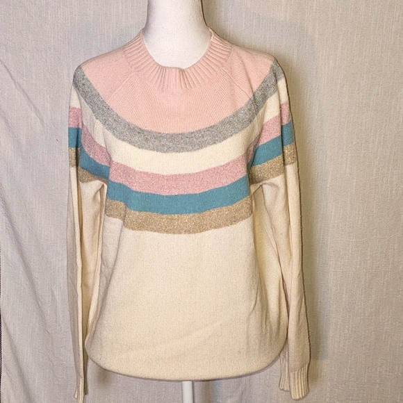 Boden Helena Cashmere Wool Blend Soft Multi Colored Striped Sweater SZ M - Picture 2 of 12